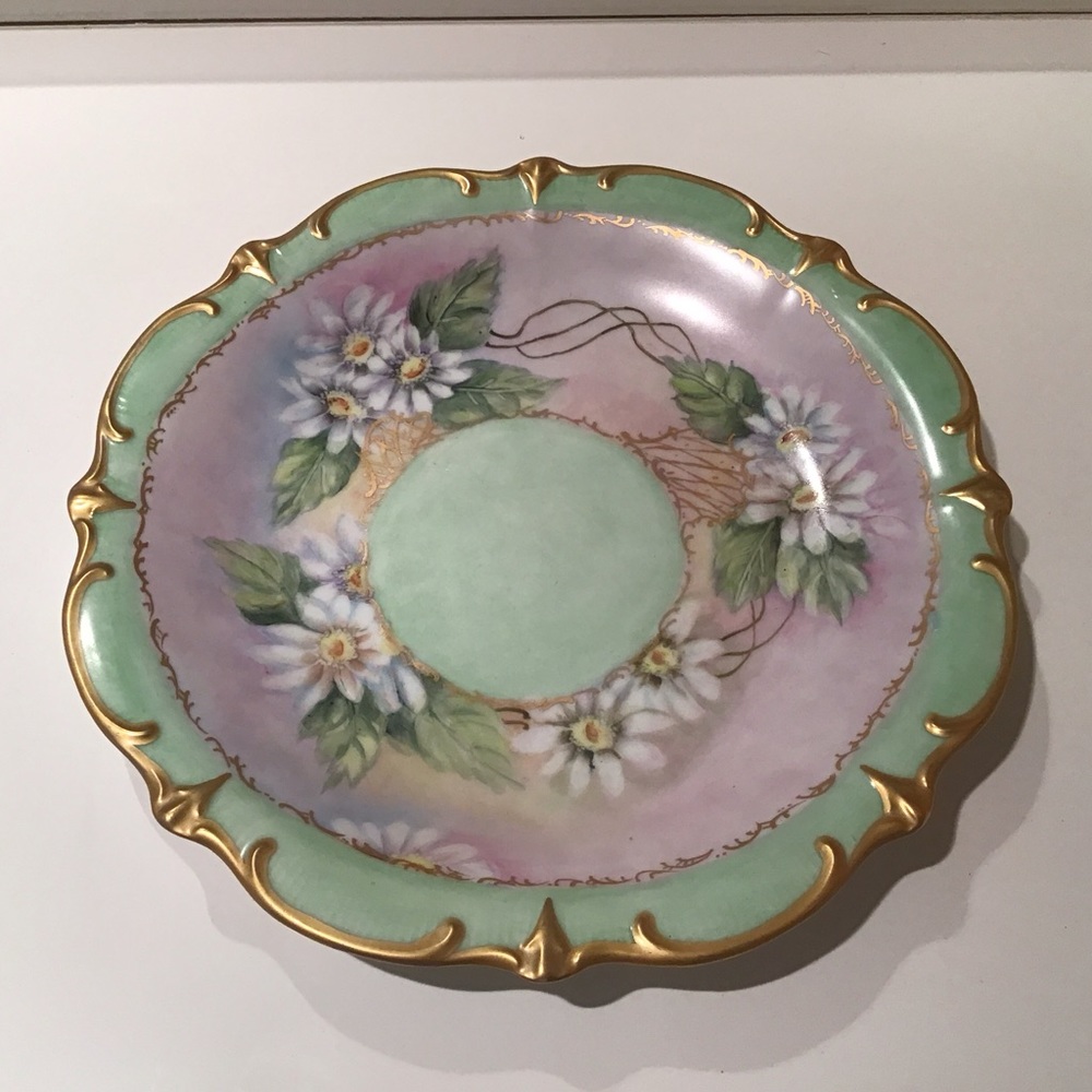 VTG Bavarian Schumann Arzberg Germany Hand‎ Painted Pastel Floral 12" Plate Gold